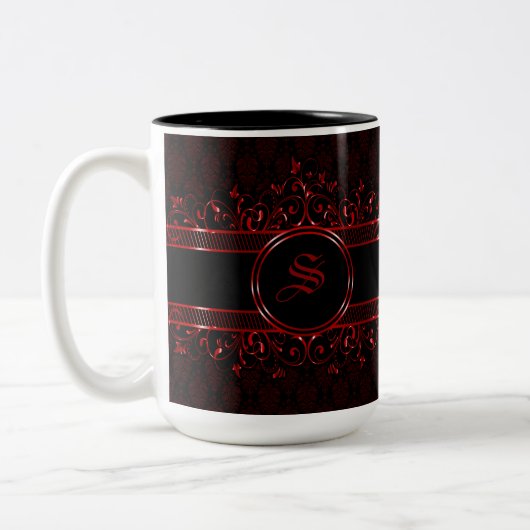 Verziert-Gothic-Mit Monogramm Zweifarbige Tasse (Links)