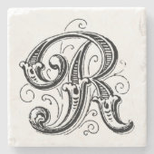 Verziert-Gray-Monogramm "R" Steinuntersetzer (Vorderseite)