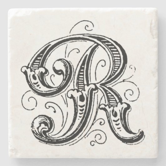 Verziert-Gray-Monogramm "R" Steinuntersetzer (Vorderseite)