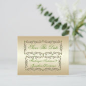 Verziert Lime Green Gemis Gold Wirbel Save the Dat Ankündigungspostkarte (Stehend Vorderseite)