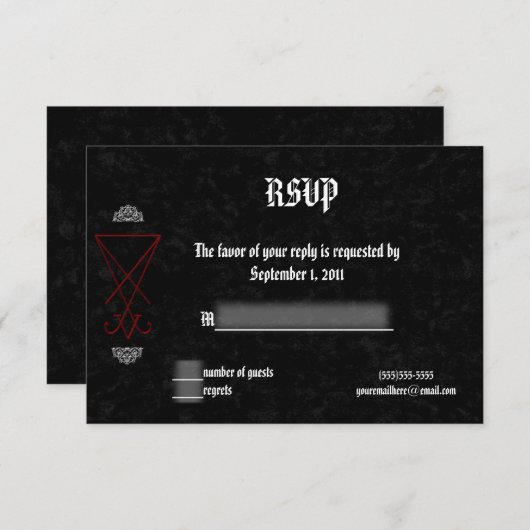 Verziert Luciferian Occult Goth Wedding RSVP Einladung (Vorne/Hinten)