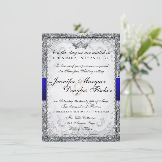 Verziert Märchenbuch Hochzeit Einladung Grau (Stehend Vorderseite)