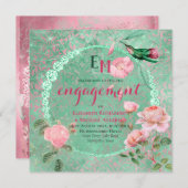 Verziert Minze Grün Rosa Gold HUMMINGBIRD Verlobun Einladung (Vorne/Hinten)
