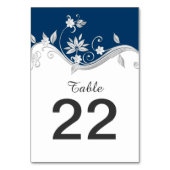 Verziert Navy Blue Silver White Blume Tischkarten Tischnummer (Rückseite)