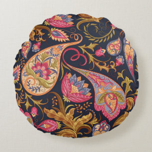 Verziert Paisley: Elegantes, nahtloses Muster. Rundes Kissen