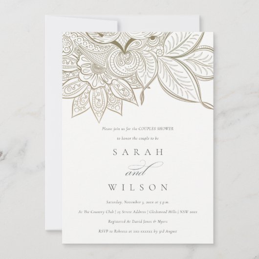 Verziert Paisley Ivory Gold Couples Dusche einlade Dankeskarte (Vorderseite)