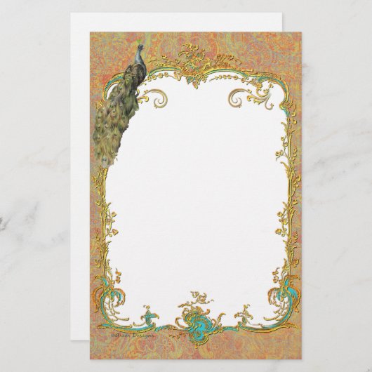 Verziert Peacock in Paisley Art Design Briefpapier (Vorne/Hinten)