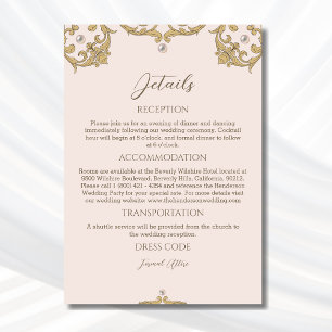 Verziert Pink Pearl Vintage Hochzeit Details Begleitkarte