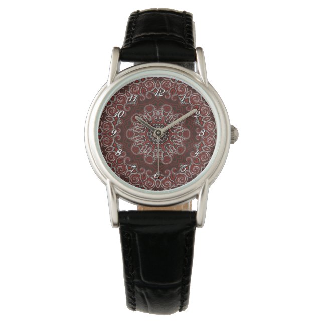 Verziert Red Bohemisch Mandala Wrist Watch Armbanduhr (Vorderseite)