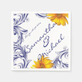 Verziert Royal Blue Yellow Sunflores Serviette (Vorderseite)