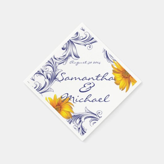 Verziert Royal Blue Yellow Sunflores Serviette (Ecke)