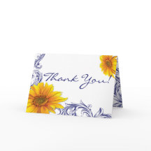 Verziert Royal Blue Yellow Sunflows Danke, Card
