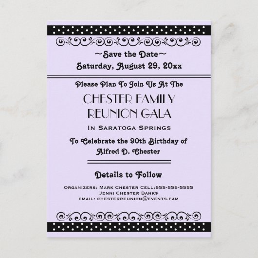 Verziert Save the Date Farbe auswählen Ankündigungspostkarte (Vorderseite)