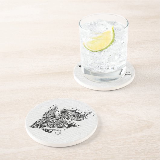 Verziert-Schwarz-Weiß-Kunst, Tattoo Getränkeuntersetzer (Seite)