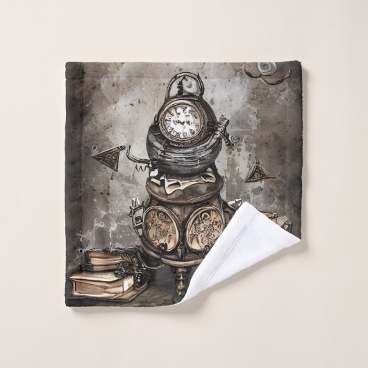 Verziert Steampunk Cauldron | Zauberbücher und Uhr Badhandtuch Set (Waschlappen)