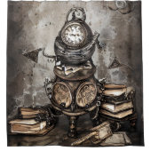 Verziert Steampunk Cauldron | Zauberbücher und Uhr Duschvorhang (Vorderseite)