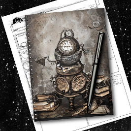 Verziert Steampunk Cauldron | Zauberbücher und Uhr Notizblock