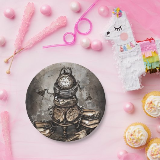 Verziert Steampunk Cauldron | Zauberbücher und Uhr Pappteller (Party)