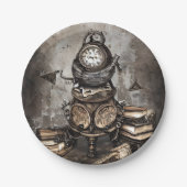 Verziert Steampunk Cauldron | Zauberbücher und Uhr Pappteller (Vorderseite)