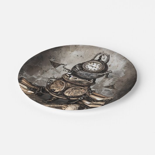 Verziert Steampunk Cauldron | Zauberbücher und Uhr Pappteller (Schrägansicht)