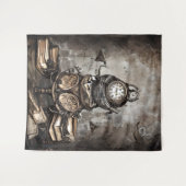 Verziert Steampunk Cauldron | Zauberbücher und Uhr Wandteppich (Vorderseite (Horizontal))