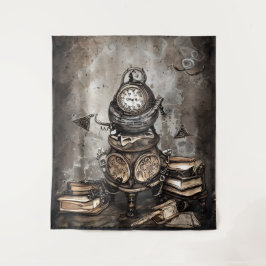Verziert Steampunk Cauldron | Zauberbücher und Uhr Wandteppich