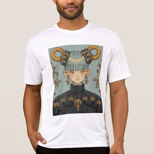 Verziert Steampunk Fantasy Anime Girl T-Shirt (Vorderseite)