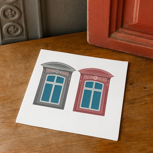 Verzierte Architektur des Europäischen Fensters Serviette