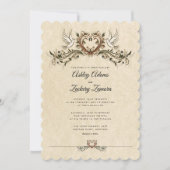 Verzierte Art Déco 2 Doves/Herzeneinladung Einladung (Vorderseite)