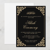 Verzierte Barock Gold Frame Black Nikah Wedding Einladung (Vorne/Hinten)
