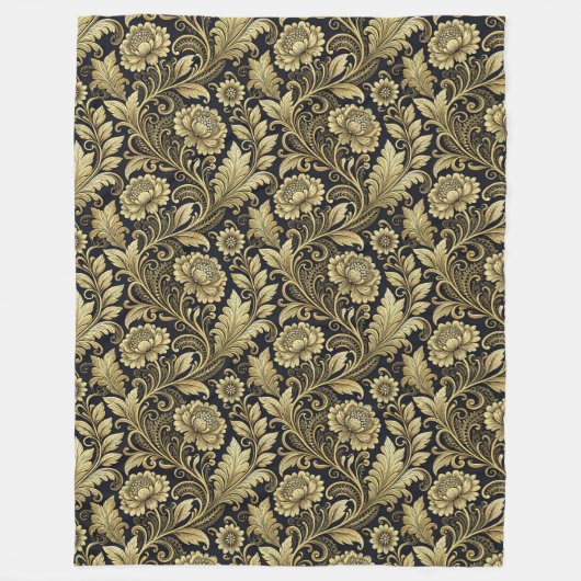 Verzierte Barockblanke in Gold und Schwarz-Design Fleecedecke (Vorderseite)