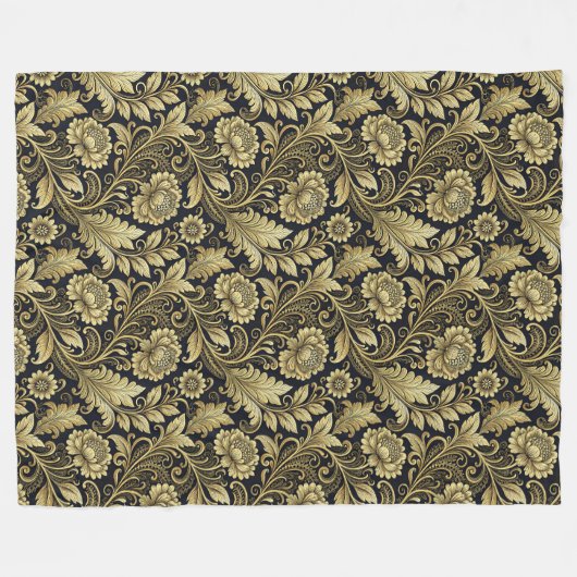 Verzierte Barockblanke in Gold und Schwarz-Design Fleecedecke (Vorderseite (Horizontal))
