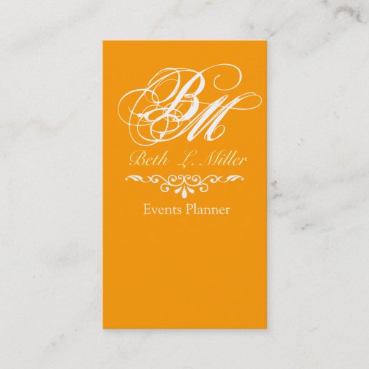 Verzierte barocke luxuriöse Art   Monogramm-Orange Visitenkarte (Vorderseite)