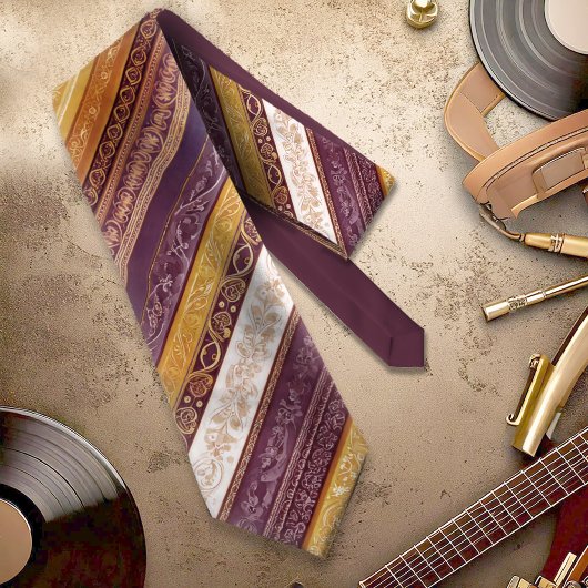 Verzierte Barockstreifen Burgund Gold-ID1095 Krawatte