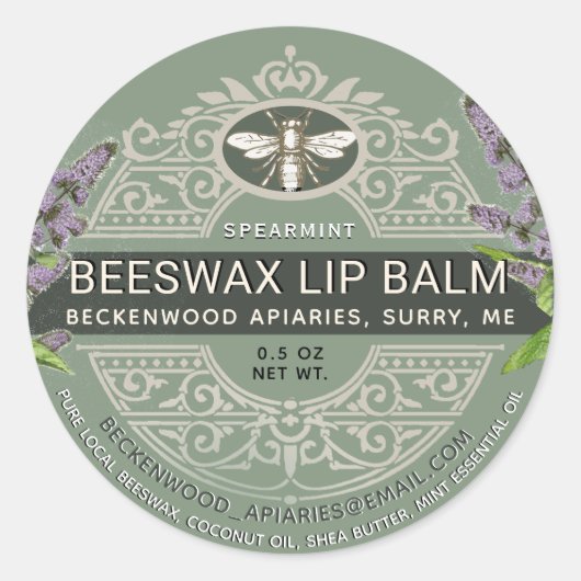 Verzierte Bienenwachs Lip Balm Heraldic Bee Spearm Runder Aufkleber (Vorderseite)