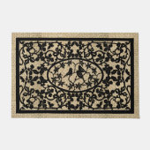 Verzierte Bird Trial Black und Tan Woodwork Fußmatte (Vorderseite)