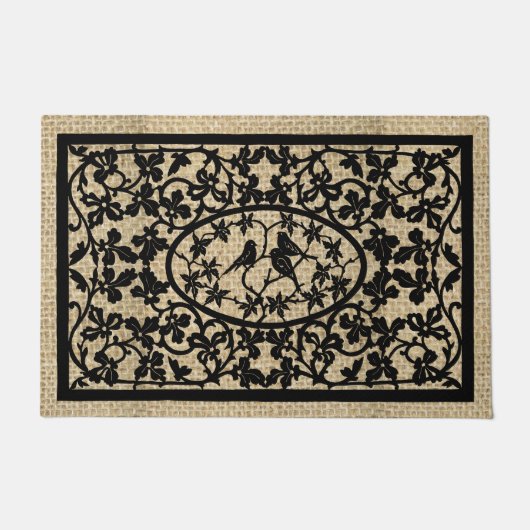 Verzierte Bird Trial Black und Tan Woodwork Fußmatte (Vorderseite)