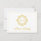 Verzierte Bläsermonogramm-Hochzeit RSVP Karte (Vorderseite)