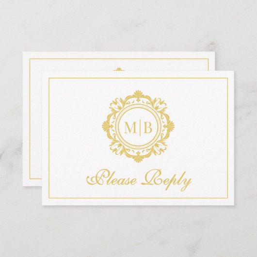 Verzierte Bläsermonogramm-Hochzeit RSVP Karte (Vorne/Hinten)