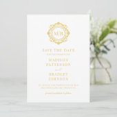 Verzierte Bläsermonogramm-Hochzeit Save The Date (Stehend Vorderseite)