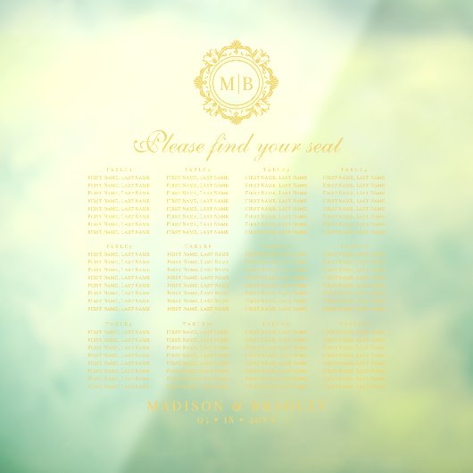 Verzierte Bläsermonogramm-Hochzeitstabelle Fensteraufkleber (Blatt 3)