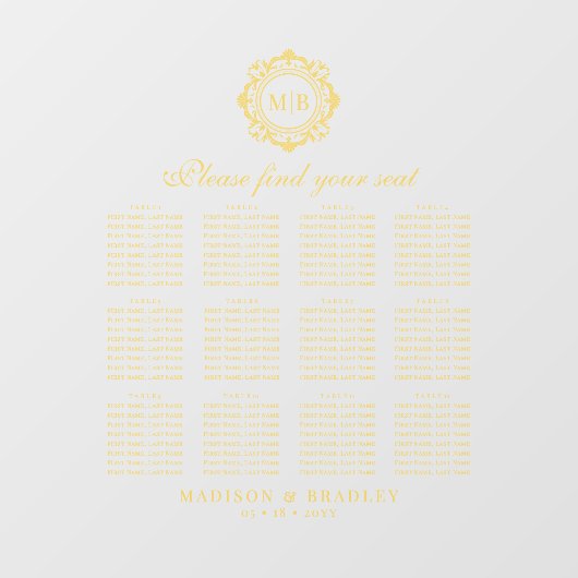 Verzierte Bläsermonogramm-Hochzeitstabelle Fensteraufkleber (Blatt)