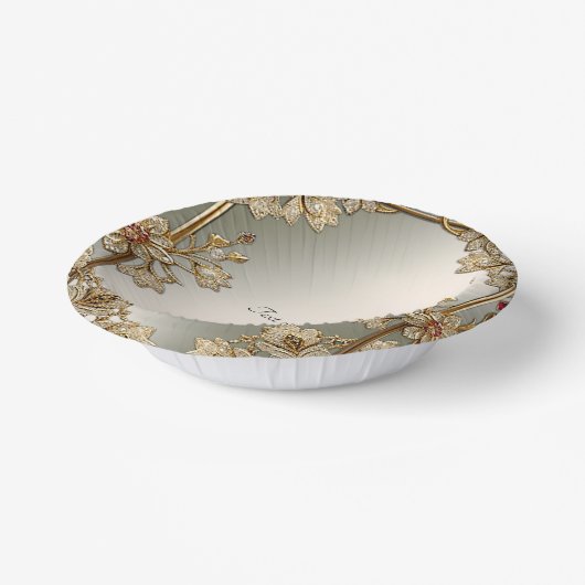 Verzierte Blatt-Bowle aus Gold Pappteller (Gewinkelt)