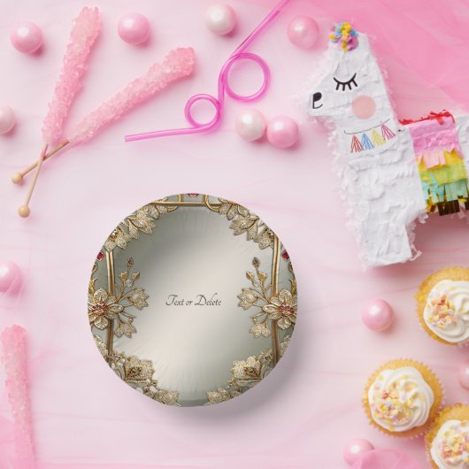 Verzierte Blatt-Bowle aus Gold Pappteller (Party)