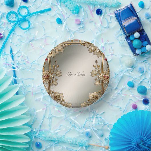 Verzierte Blatt-Bowle aus Gold Pappteller (Party)