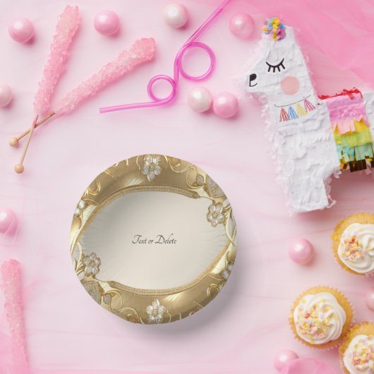 Verzierte Blatt-Bowle aus Gold Pappteller (Party)