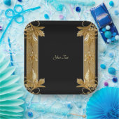 Verzierte Blattplatte aus Gold Black Pappteller (Party)