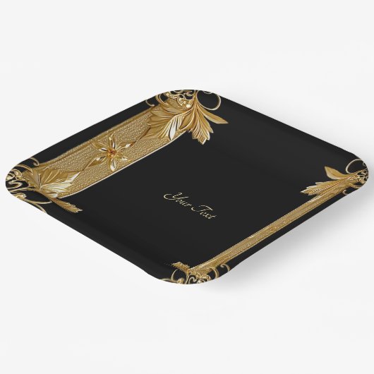 Verzierte Blattplatte aus Gold Black Pappteller (Gewinkelt)