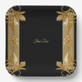 Verzierte Blattplatte aus Gold Black Pappteller (Vorderseite)