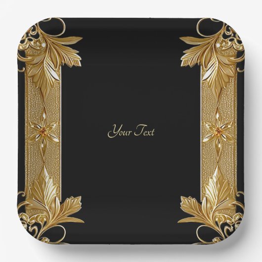 Verzierte Blattplatte aus Gold Black Pappteller (Vorderseite)